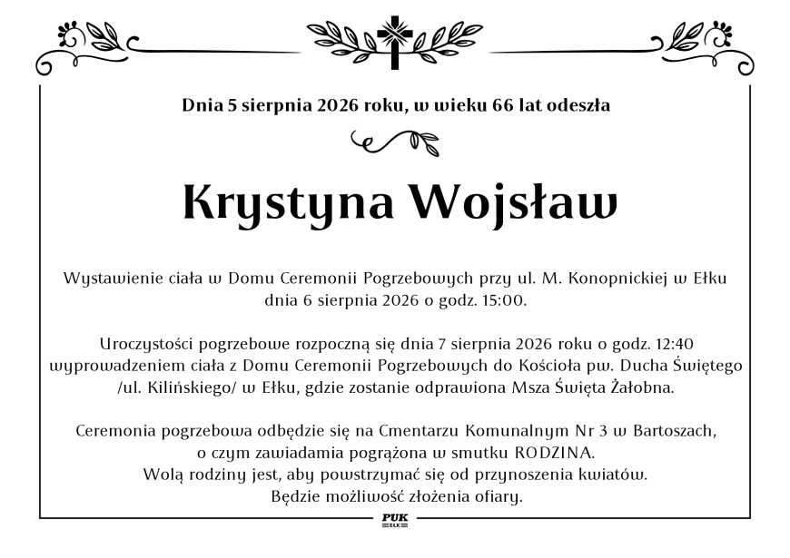 Krystyna Wojsław - nekrolog